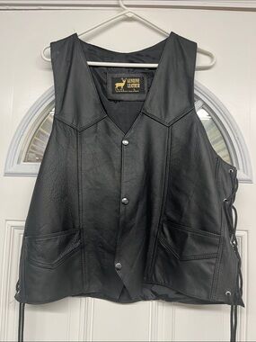 Harley Davidson Genuine Leather Black Snap Vest